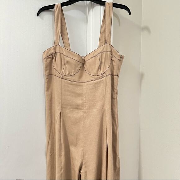 ZARA CONTRAST TOPSTITCHING CORSET LINEN BLEND JUMPSUIT - Picture 12 of 14